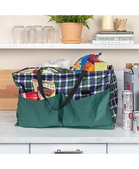 Household Essentials Plaid Krush Container All-Purpose Utility Tote with Green Pockets
