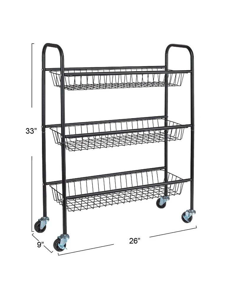 Household Essentials 3-Tier Slim Storage Cart, Black