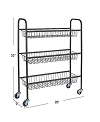Household Essentials 3-Tier Slim Storage Cart, Black