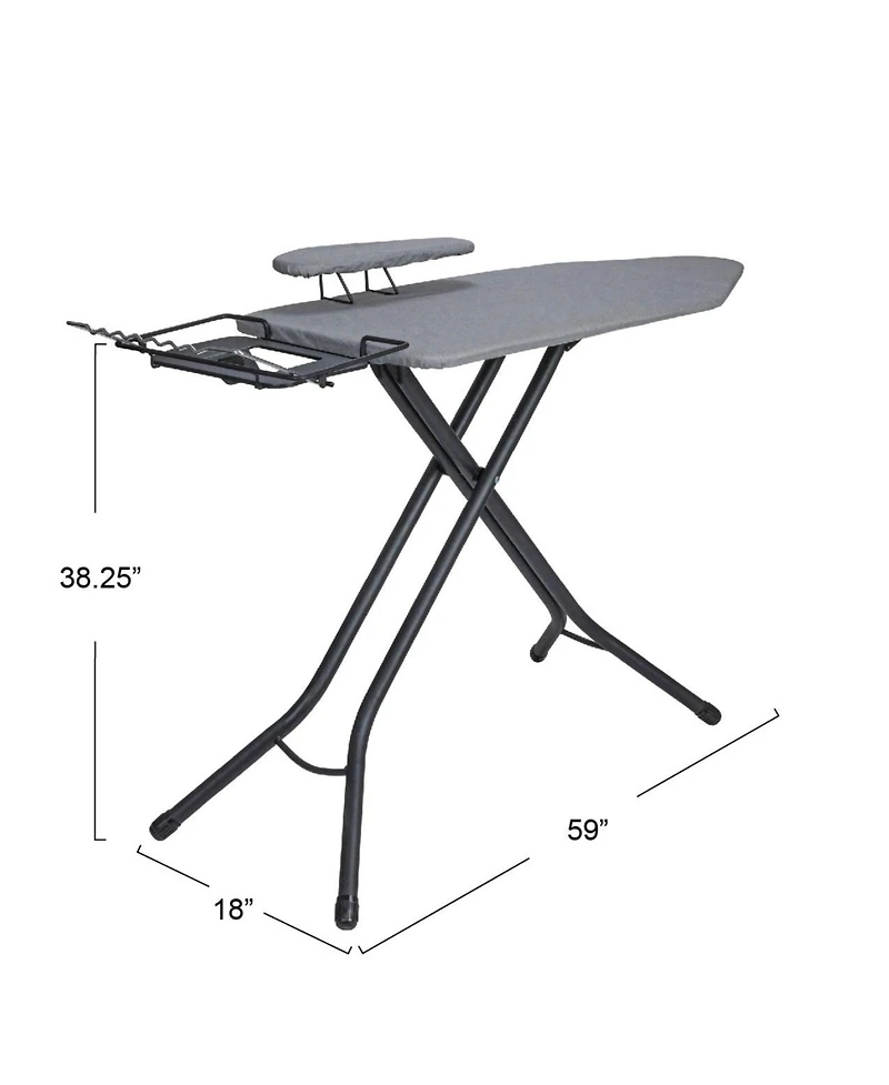 Household Essentials Wide Mega Ironing Board 4-Leg, Matte Black Frame, Grey Cover