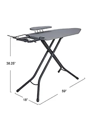 Household Essentials Wide Mega Ironing Board 4-Leg, Matte Black Frame, Grey Cover