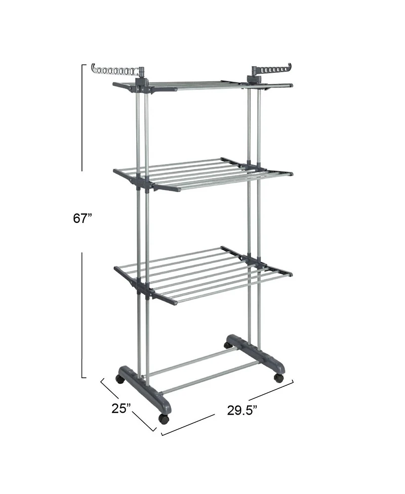 Household Essentials 4 Tier Stainless Steel Laundry Drying Rack with Two Side Wings, Grey