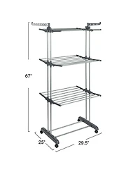 Household Essentials 4 Tier Stainless Steel Laundry Drying Rack with Two Side Wings, Grey