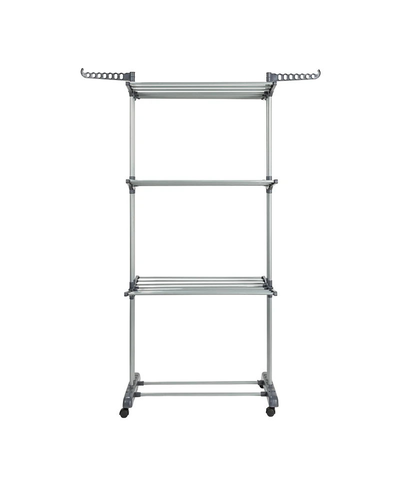 Household Essentials 4 Tier Stainless Steel Laundry Drying Rack with Two Side Wings, Grey