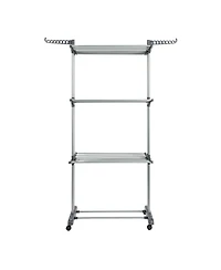 Household Essentials 4 Tier Stainless Steel Laundry Drying Rack with Two Side Wings, Grey