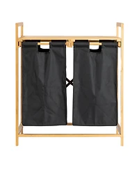 Household Essentials Pull Out Double Hamper with Shelf, Natural and Black