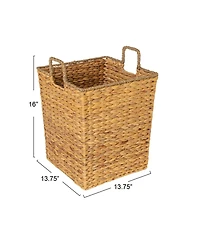 Household Essentials Square Handwoven Water Hyacinth and Seagrass Basket with Handles, Natural