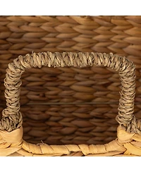 Household Essentials Square Handwoven Water Hyacinth and Seagrass Basket with Handles, Natural