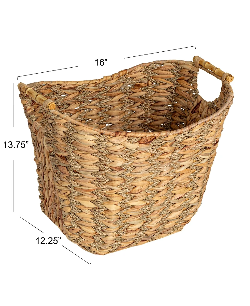 Household Essentials Water Hyacinth Seagrass Scoop Basket with Handle, Natural