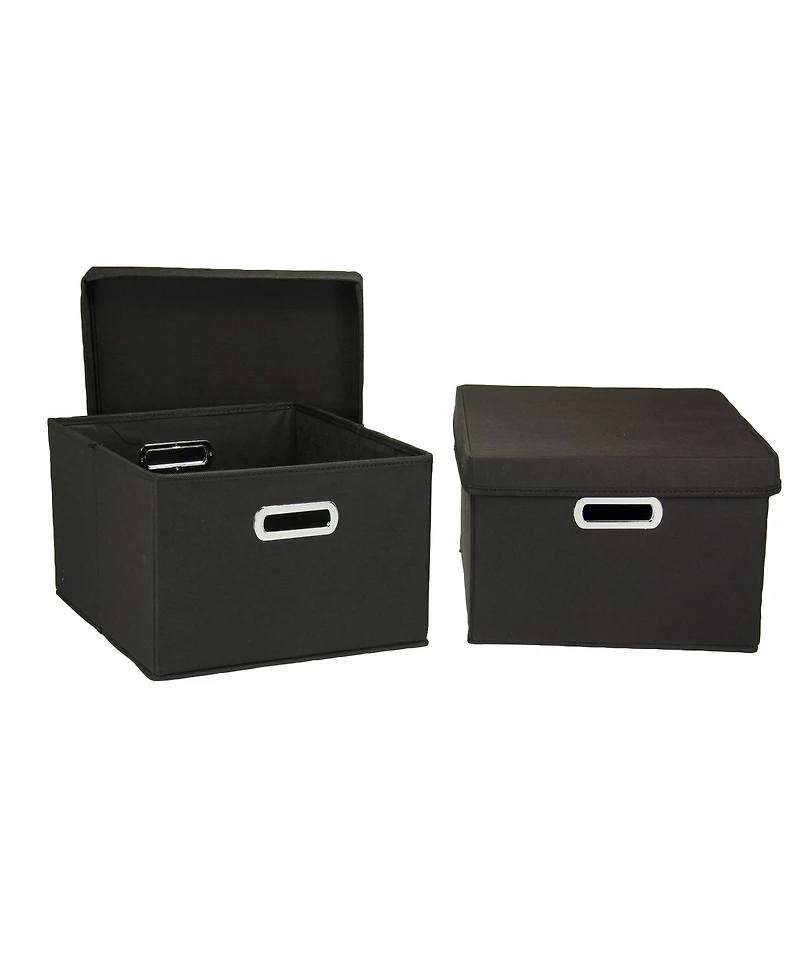 Household Essentials Storage Bins with Lids and Chromed Grommet Handles, Set of 2, Black