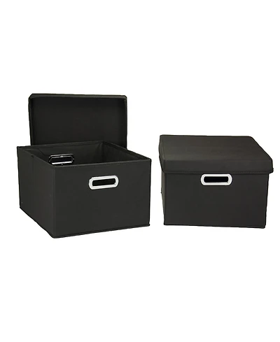 Household Essentials Storage Bins with Lids and Chromed Grommet Handles, Set of 2, Black