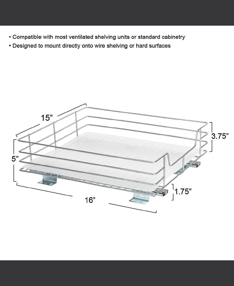 Household Essentials Glidez Steel Pull-Out Storage Organizer, 1-Tier Design, Brushed Silver