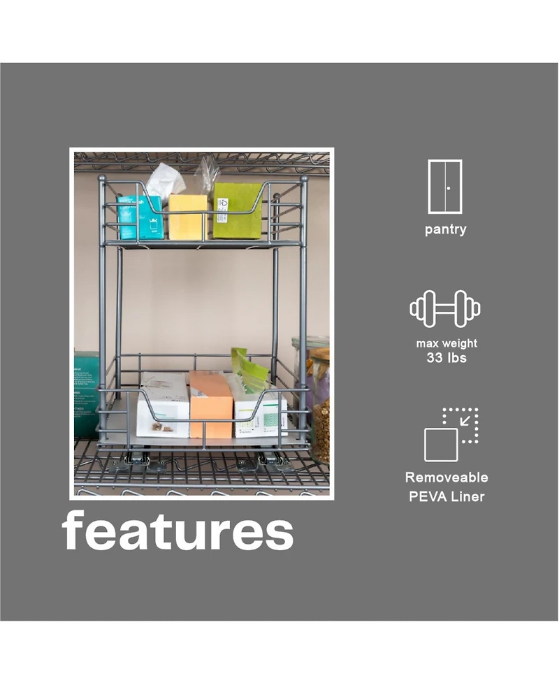 Household Essentials Glidez Steel Pull-Out Storage Organizer, 2-Tier Design, Brushed Silver
