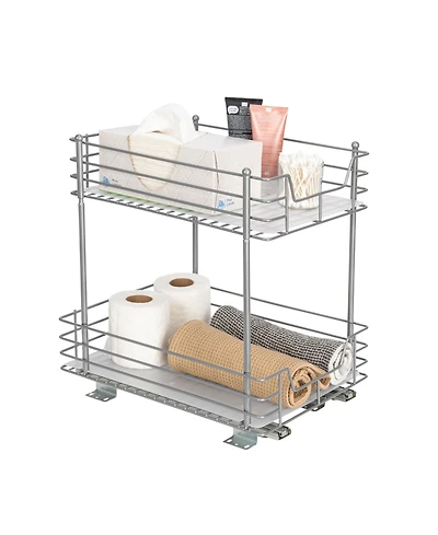 Household Essentials Glidez Steel Pull-Out Storage Organizer, 2-Tier Design, Brushed Silver