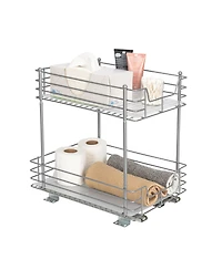 Household Essentials Glidez Steel Pull-Out Storage Organizer, 2-Tier Design, Brushed Silver