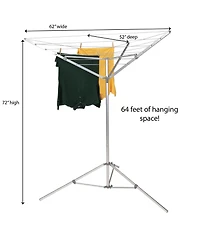 Household Essentials Portable Umbrella Clothesline, 64 Ft of Hanging Space, Silver