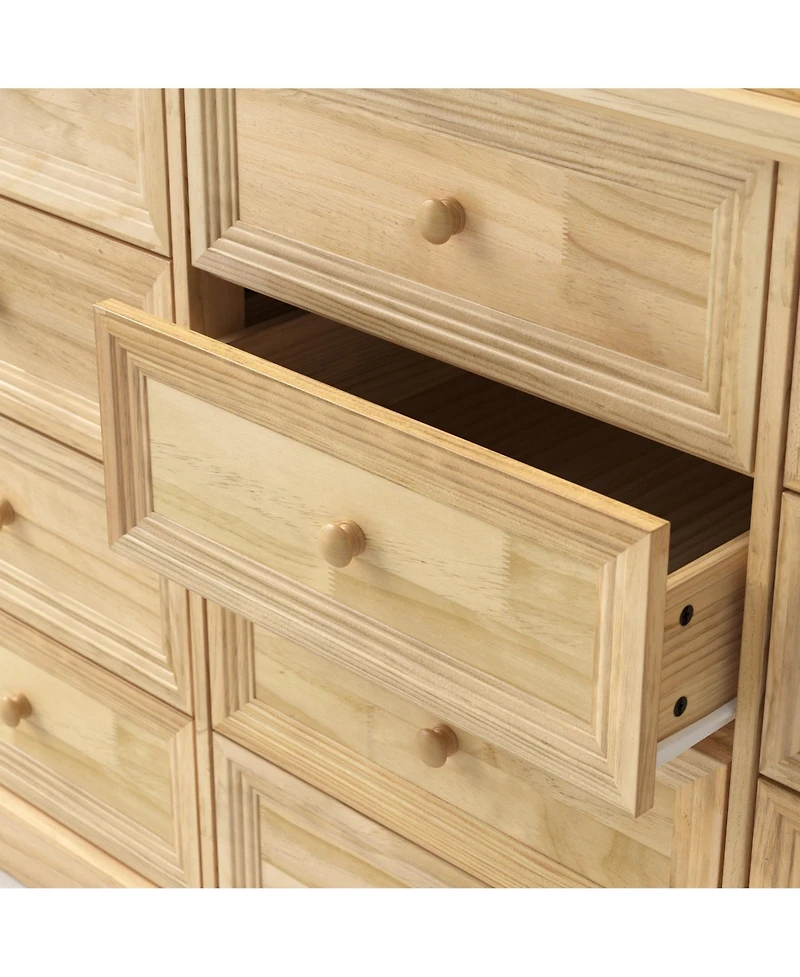 Homsee Solid Wood Changing Table with 12 Drawers and Guardrails, Chest of Drawers