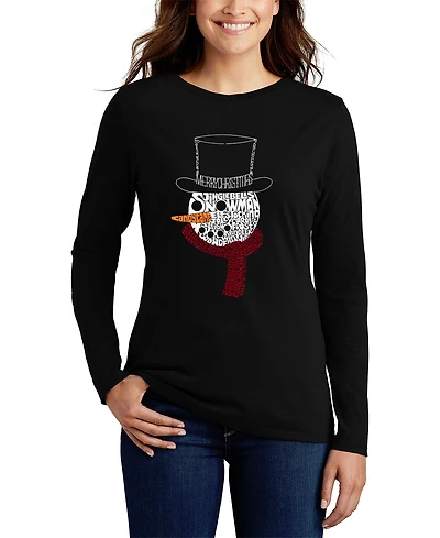 La Pop Art Women's Snowman Face Word Long Sleeve T-Shirt