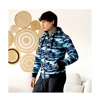 Campus Sutra Men's Navy Blue Camouflage Fleece-Lined Jacket