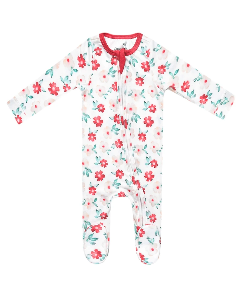 Copper Pearl Baby Girls' Noel Printed Zip-Up Footed Pajamas