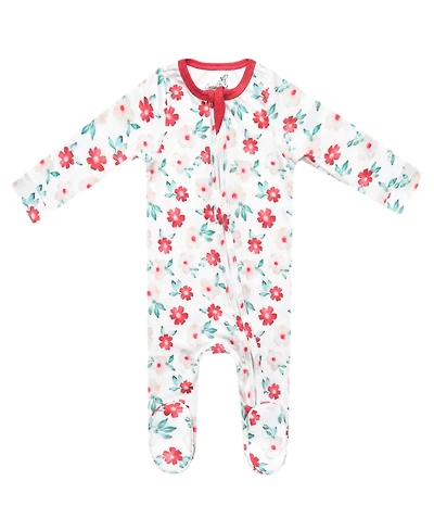 Copper Pearl Baby Girls' Noel Printed Zip-Up Footed Pajamas