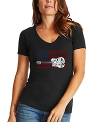 La Pop Art Women's America Rocks Word V-Neck T-Shirt