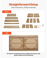 Slickblue Entryway Shoe Bench with Flip Drawer and Rattan-Style Rack