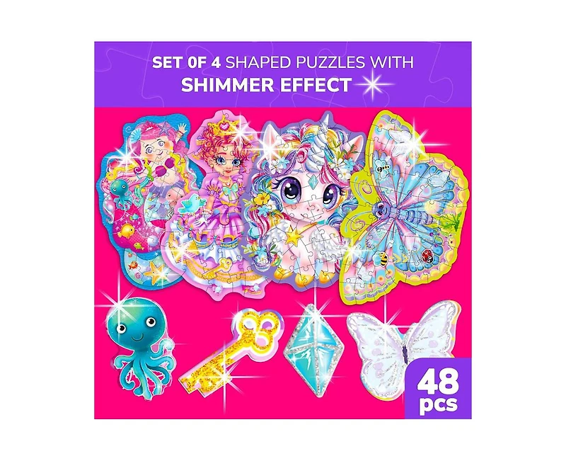 Quokka Shimmer Puzzles for Kids – 4-Pack Dragon, Rocket, Firetruck & Dinosaur Children's Game