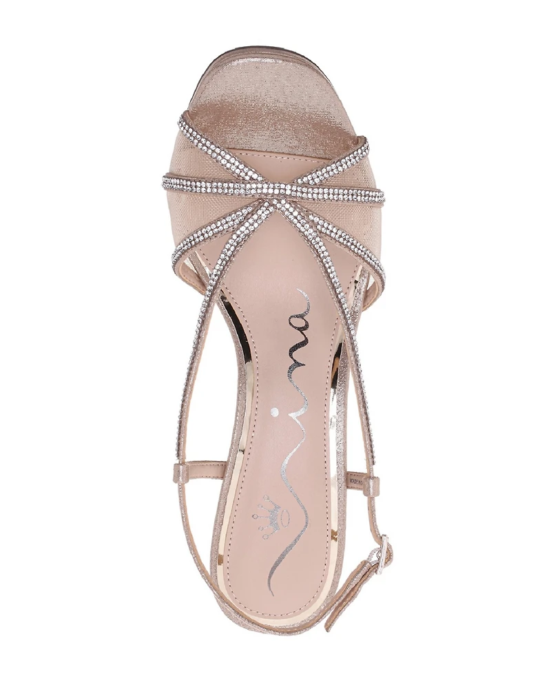 Nina Women's Bonney Rhinestone Square Toe Dress Sandals