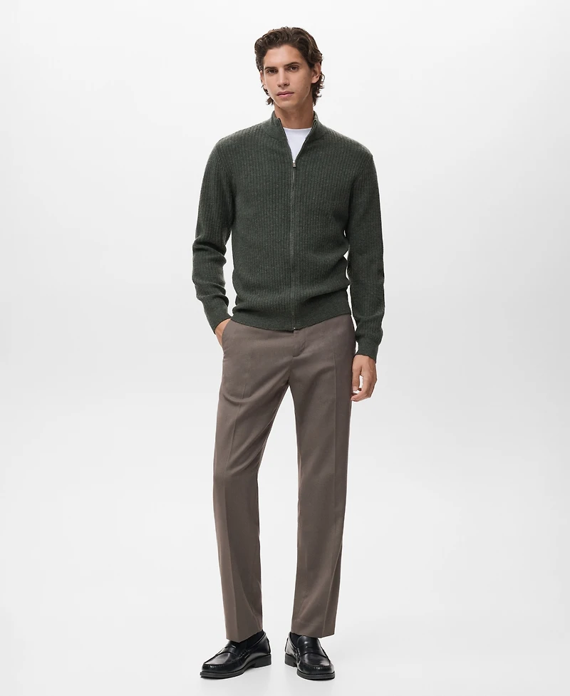 Mango Men's Ribbed-Knit Zipper Cardigan