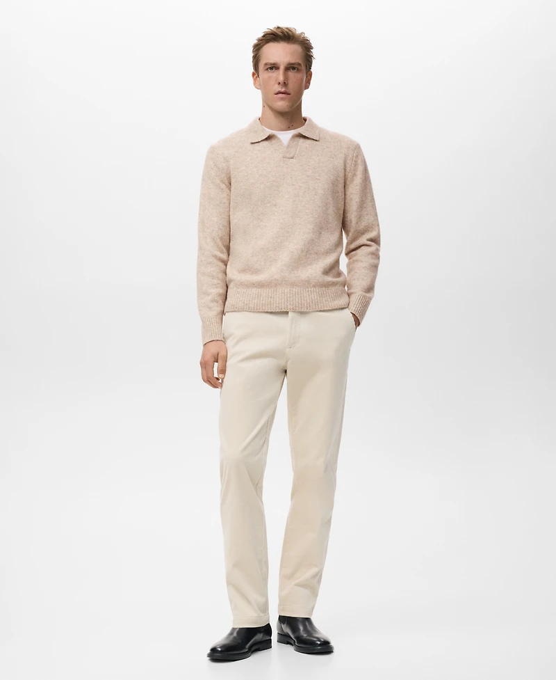 Mango Men's Knitted Wool Blend Polo Sweater