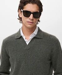 Mango Men's Knitted Wool Blend Polo Sweater