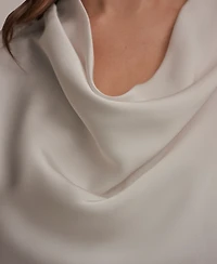 Donna Karan New York Women's Long-Sleeve Mix Media Cowl Front Top