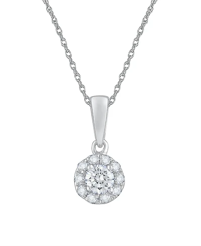 Macy's Diamond Round Shape Halo Pendant Necklace (1/4 ct. t.w.) in 10k White Gold