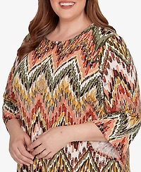 Alfred Dunner Plus Copper Canyon Ikat Chevron Top With Necklace