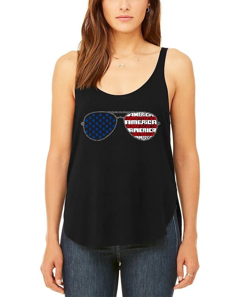 La Pop Art Women's Americana Sunglasses Premium Word Flowy Tank Top