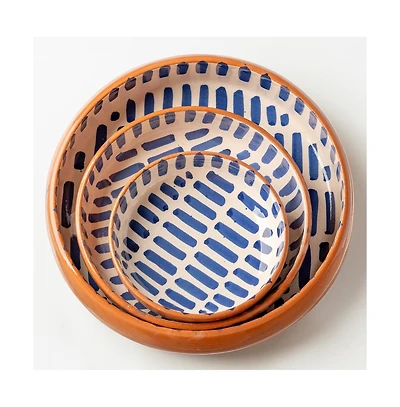 Verve Culture Ceramic Nesting Dish Set of 3 - Blue Stripe