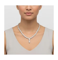 Genevive Chic Sterling Silver White Gold Plated Cubic Zirconia Drop Necklace