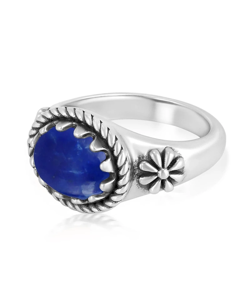 American West Jewelry Sterling Silver Lapis East West Ring, Sizes 5 to 11
