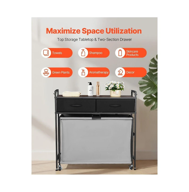 Slickblue 4-Bag Laundry Cart with Metal Frame and Wood Top Design