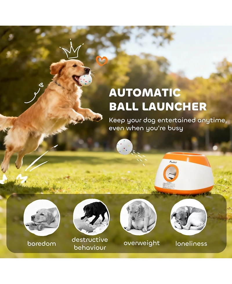 PawHut Automatic Dog Ball Launcher, Dog Ball Thrower, 26-79 Ft Disce