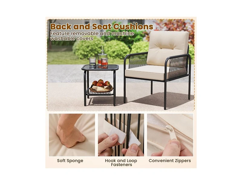 Slickblue 3 Pieces Outdoor Rattan Furniture Conversation Set