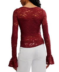 Free People Women's Flared-Sleeve Sheer Lace Top