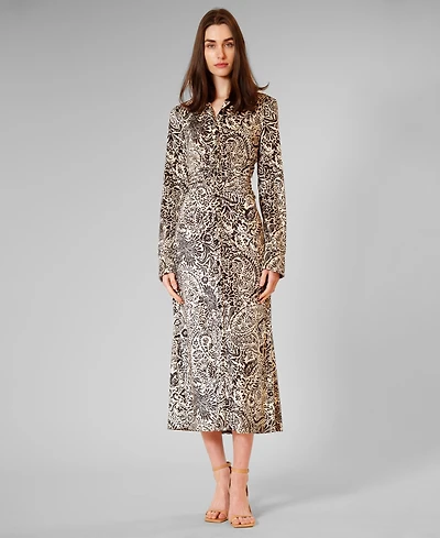 julia jordan Women's Printed Long-Sleeve Dress