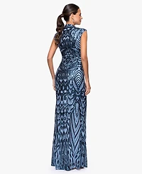 B&A By Betsy and Adam Petite Printed Mock Neck Gown