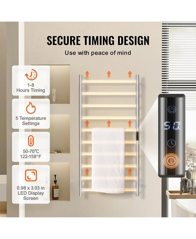 Ecooso 10 Bars Towel Warmer Rack, Wall Mounted Heated Towel Rack for Bathroom