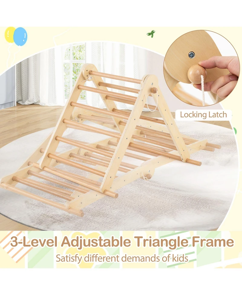 Skonyon 3-in-1 Foldable Pikler Triangle Climbing Set with Ramp – Natural Montessori Toys