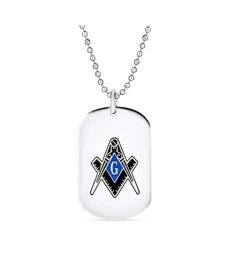 Bling Jewelry Set of 2 Black Blue Freemason Compass Masonic Dog Tag Pendant Necklace Stainless Steel With Bead Chain