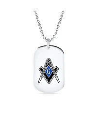 Bling Jewelry Set of 2 Black Blue Freemason Compass Masonic Dog Tag Pendant Necklace Stainless Steel With Bead Chain