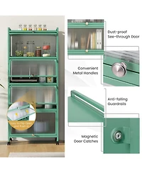 5-Tier Kitchen Baker's Rack Storage Cabinet Mobile Microwave Stand Flip-up Doors